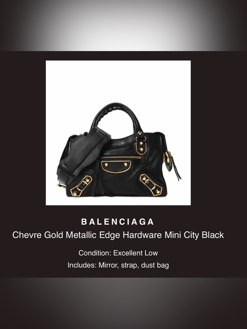 Balenciaga Black Mini City Bag with Gold Hardware Accents